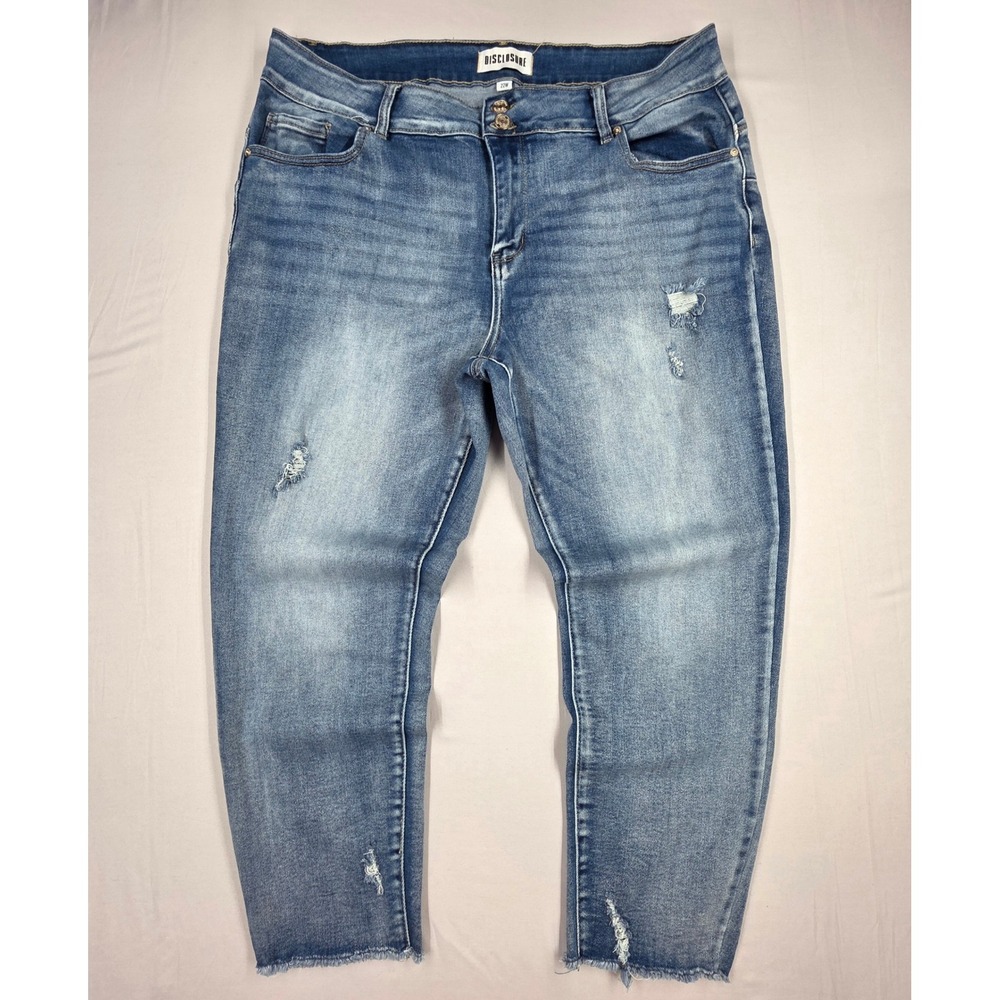 Disclosure Distressed Skinny Jeans Medium Wash Raw Hem Plus Size 22W Distressed